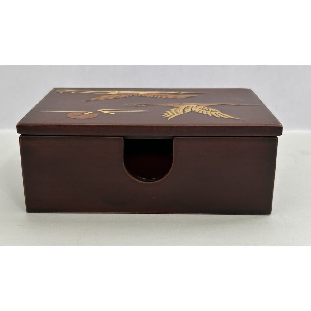 Vintage Wooden Keepsake Box Inlaid Cranes Playing Cards Trinkets Jewelry 4" x 3" - Picture 4 of 8